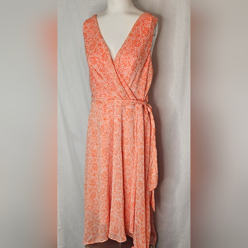 DKNY Coral Orange & White Floral Formal Dress Nordstrom Size 16 NWOT - Picture 2 of 10